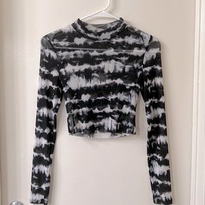 Printed mesh mock neck crop top